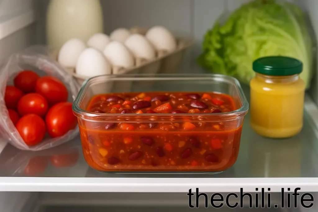 storing a chili stew in a glass container